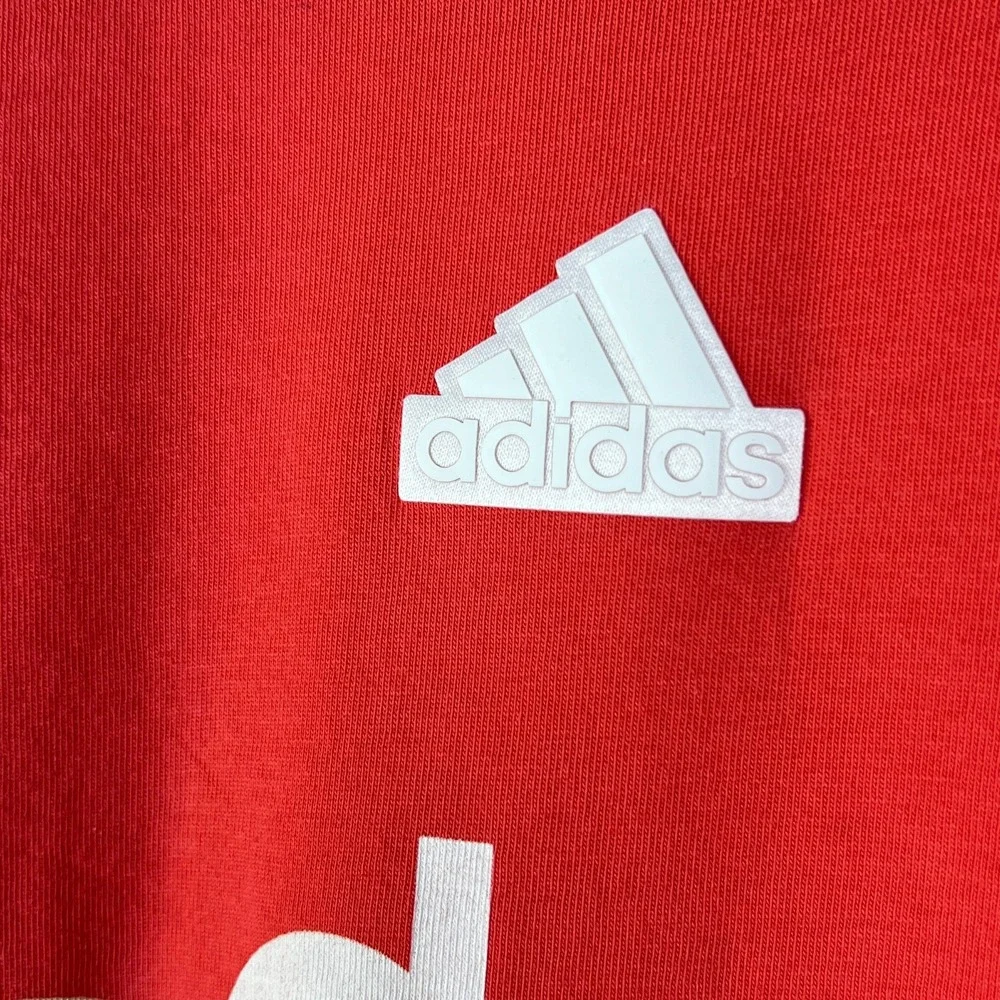 adidas Graphic T Shirt Men's Large Red Spellout Logo Streetwear Athleisure